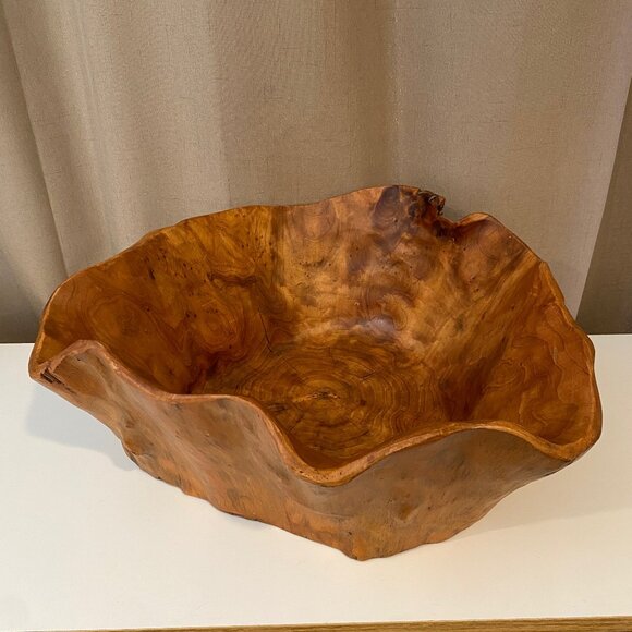 Vintage Burl Wood Bowl Large Mid Century Fruit Bowl 17" Wide - Picture 1 of 9